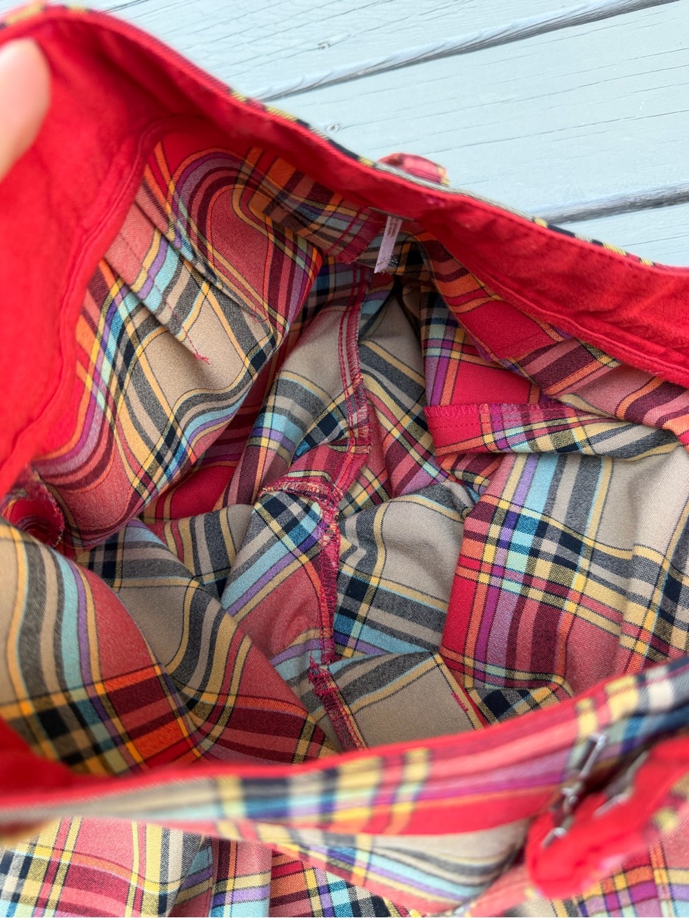 Free People Jules Red Multi Plaid High-Waisted Wide-Leg Pants - Picture 9 of 13